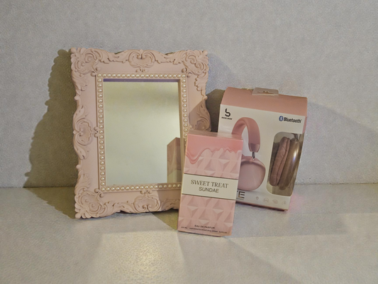 Pink Mirror & Bluetooth Headphones